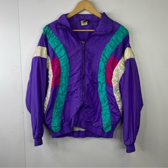 Vintage Second Wind 80's Youth 12-14 Jacket Windbreaker Purple Blue - Picture 1 of 4